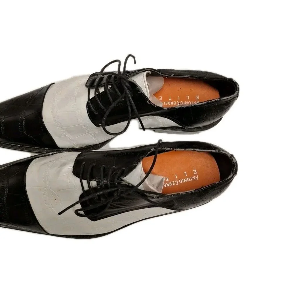 Antonio Correlli Elite Dress Shoes Black White Faux Leather Size 11 #6089
